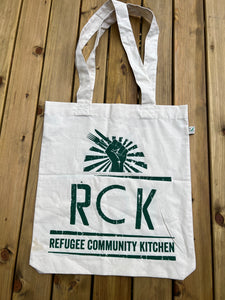 Refugee Community Kitchen Organic Tote Bag -Natural, White ,Green, Red , Blue & Black