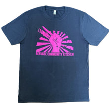 Load image into Gallery viewer, Refugee Community Kitchen Logo 100% organic cotton T-Shirt -New colour combinations!