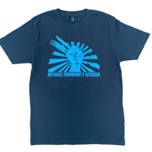 Load image into Gallery viewer, Refugee Community Kitchen Logo 100% organic cotton T-Shirt -New colour combinations!