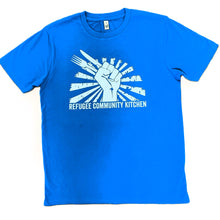 Load image into Gallery viewer, Refugee Community Kitchen Logo 100% organic cotton T-Shirt -New colour combinations!