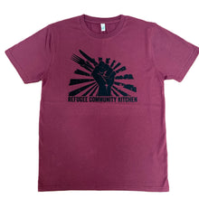 Load image into Gallery viewer, Refugee Community Kitchen Logo 100% organic cotton T-Shirt -New colour combinations!