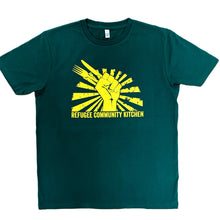 Load image into Gallery viewer, Refugee Community Kitchen Logo 100% organic cotton T-Shirt -New colour combinations!