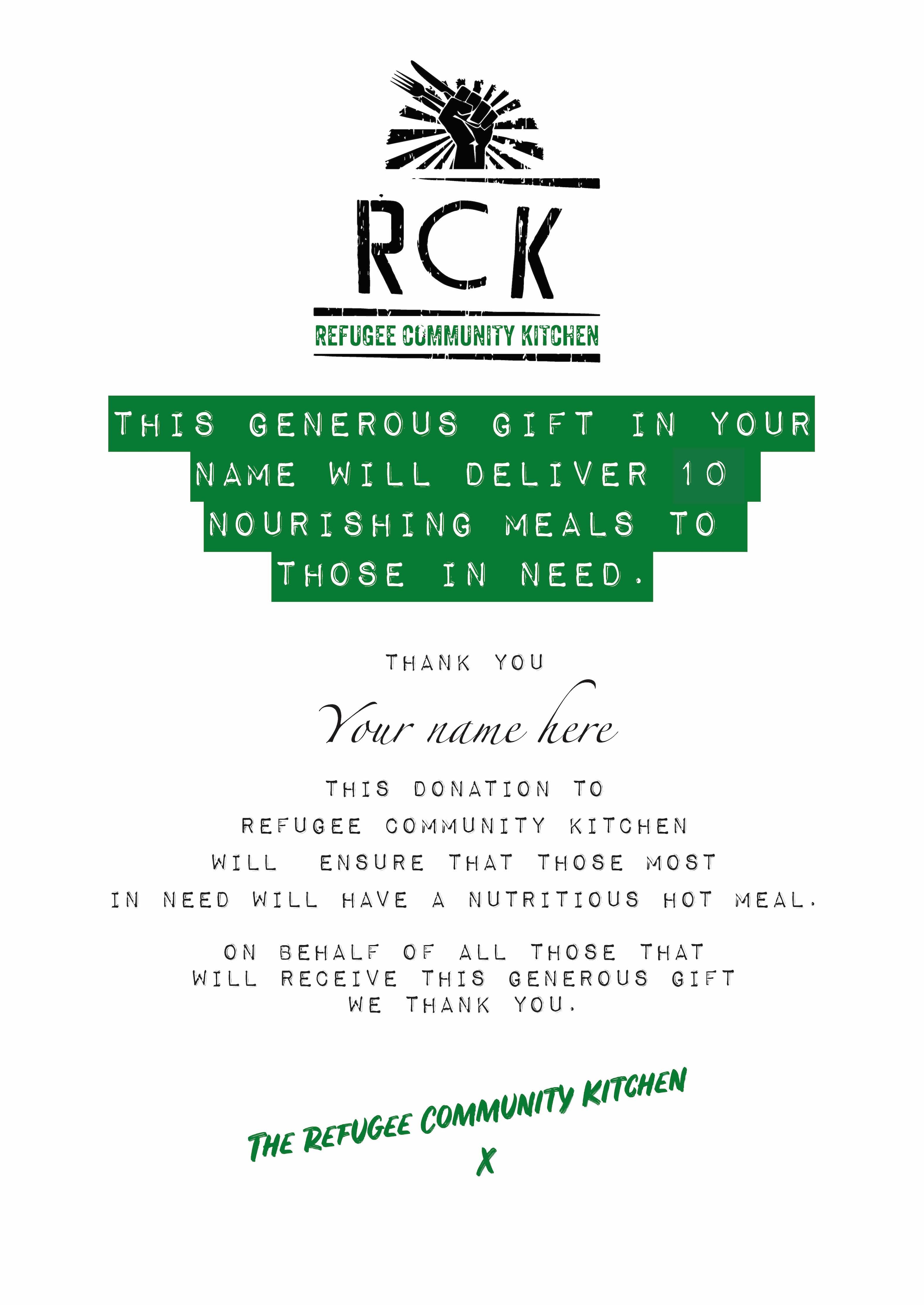 Refugee Community Kitchen Gift Certificate - Give The Gift of Giving