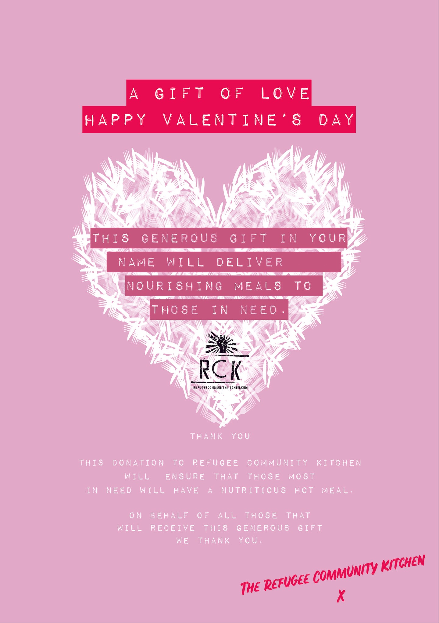 Refugee Community Kitchen Valentines Gift Certificate - Give The Gift of Giving